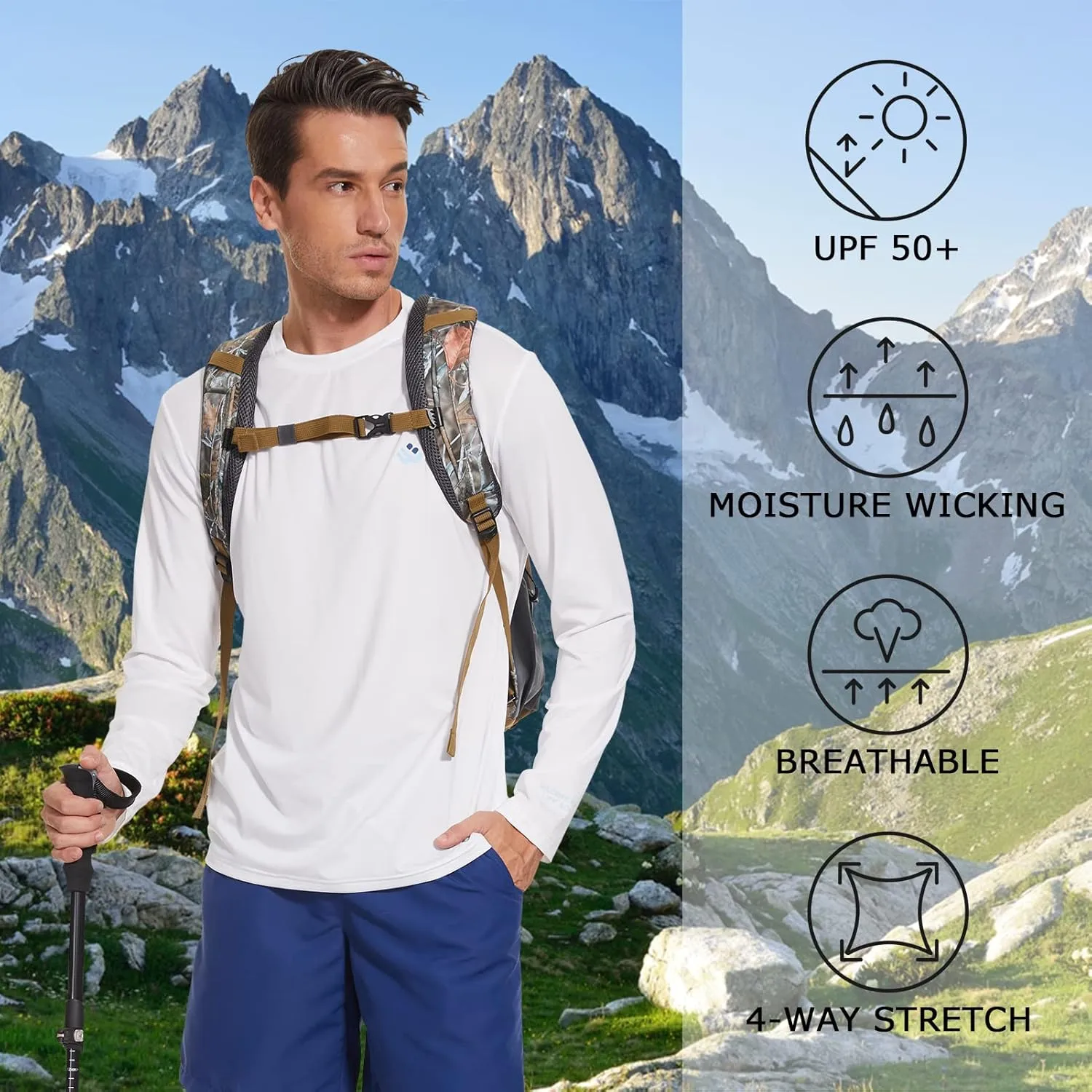 Men’s UPF 50  Lightweight Long Sleeve Casual T-Shirt Quick Dry UV Sun Protection for Outdoor Beach Hiking Fishing Exercise