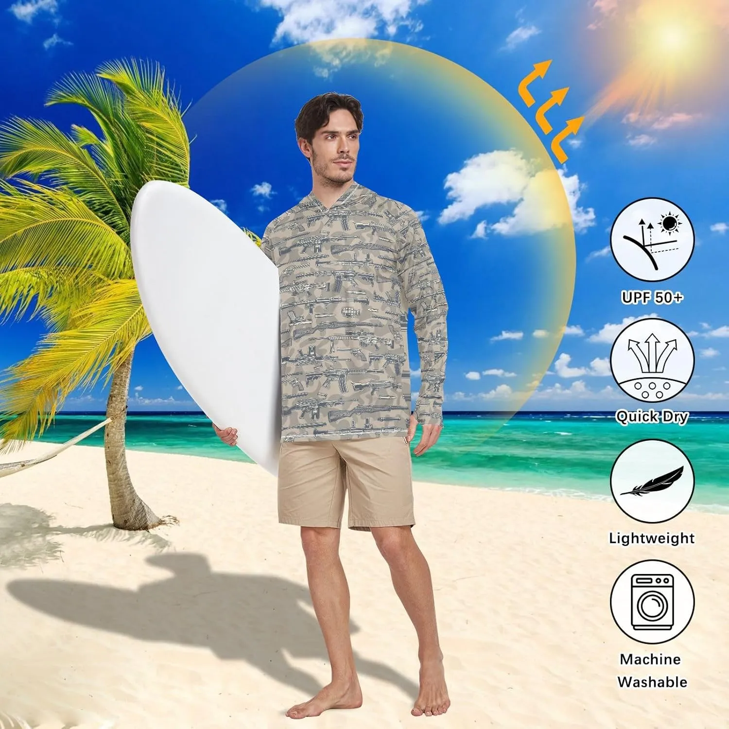 Men's UPF 50  Sun Protection Hoodie Shirt Long Sleeves SPF UV T-Shirt Rash Guard Fishing Outdoor Lightweight Shirt