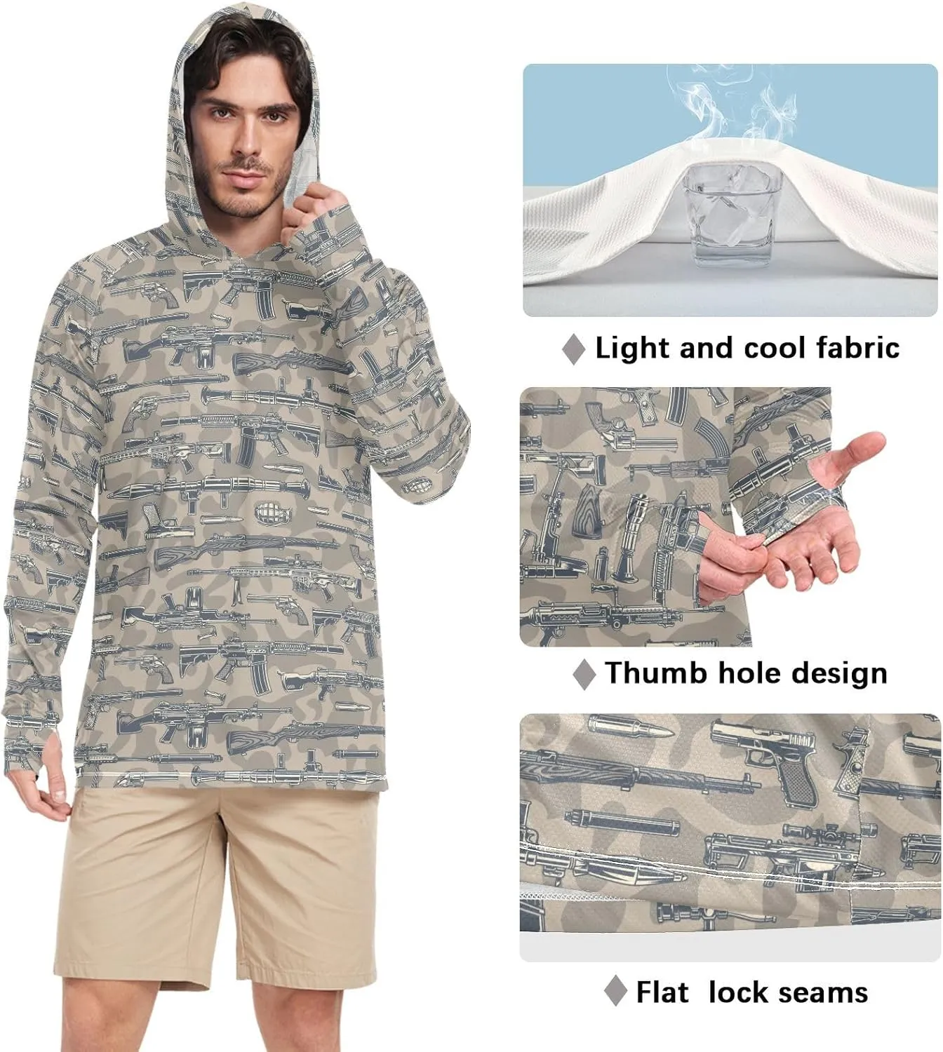 Men's UPF 50  Sun Protection Hoodie Shirt Long Sleeves SPF UV T-Shirt Rash Guard Fishing Outdoor Lightweight Shirt