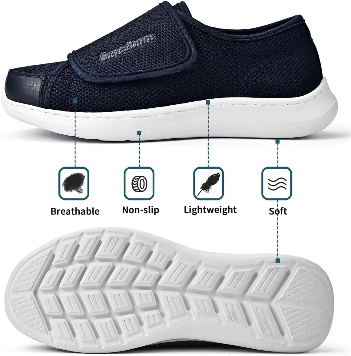 Men's Wide Width Shoes with Easy Put On Adjustable Lightweight for Diabetic Edema Bunions Arthritis Swollen Feet Elderly Walking Widening Shoes