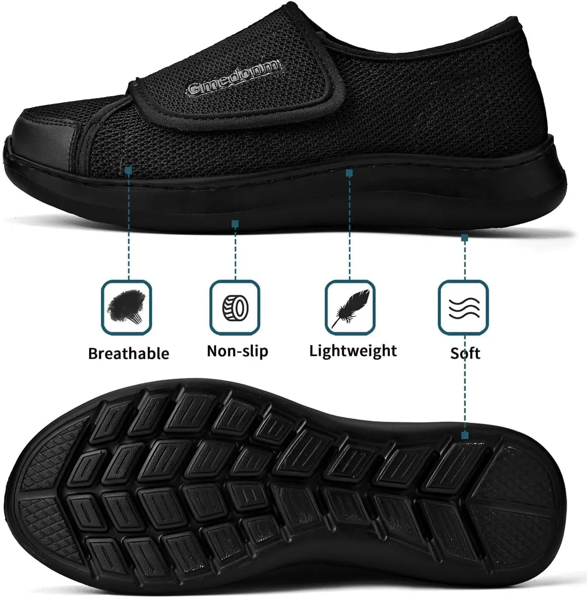 Men's Wide Width Shoes with Easy Put On Adjustable Lightweight for Diabetic Edema Bunions Arthritis Swollen Feet Elderly Walking Widening Shoes
