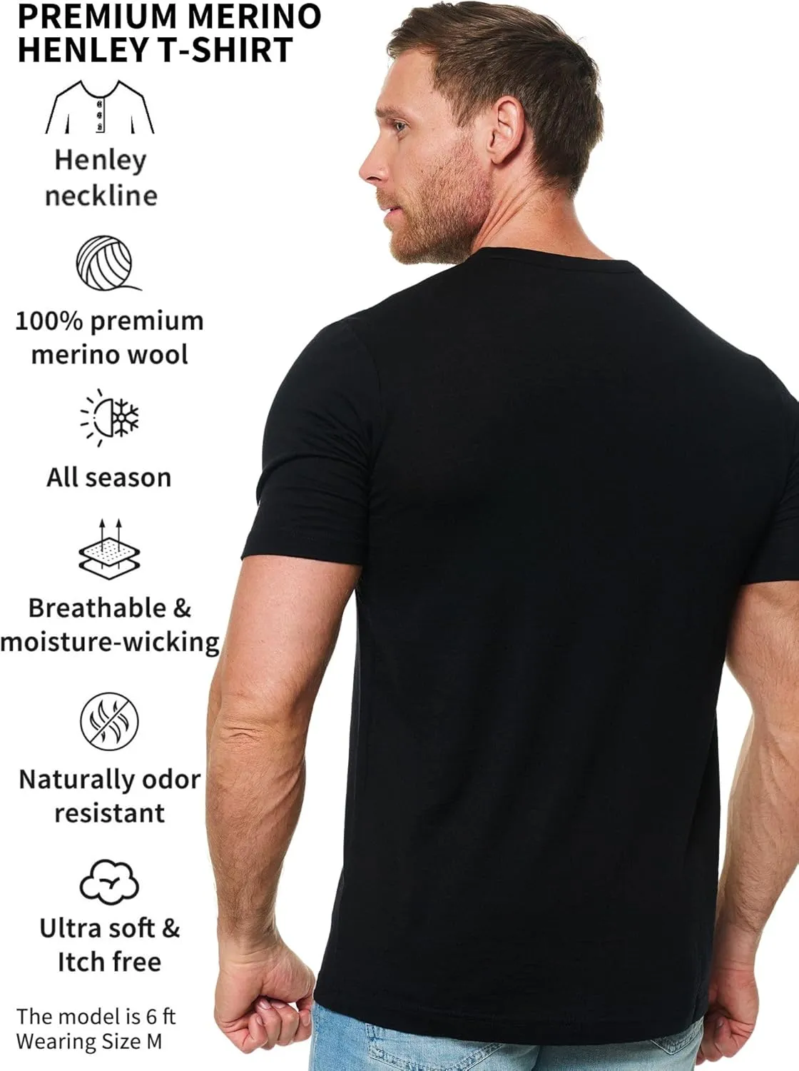 Merino Wool T-Shirt Mens - Short Sleeve Merino Wool Shirts for Men Sport Lightweight Thermal Base Layer Hiking Tshirt