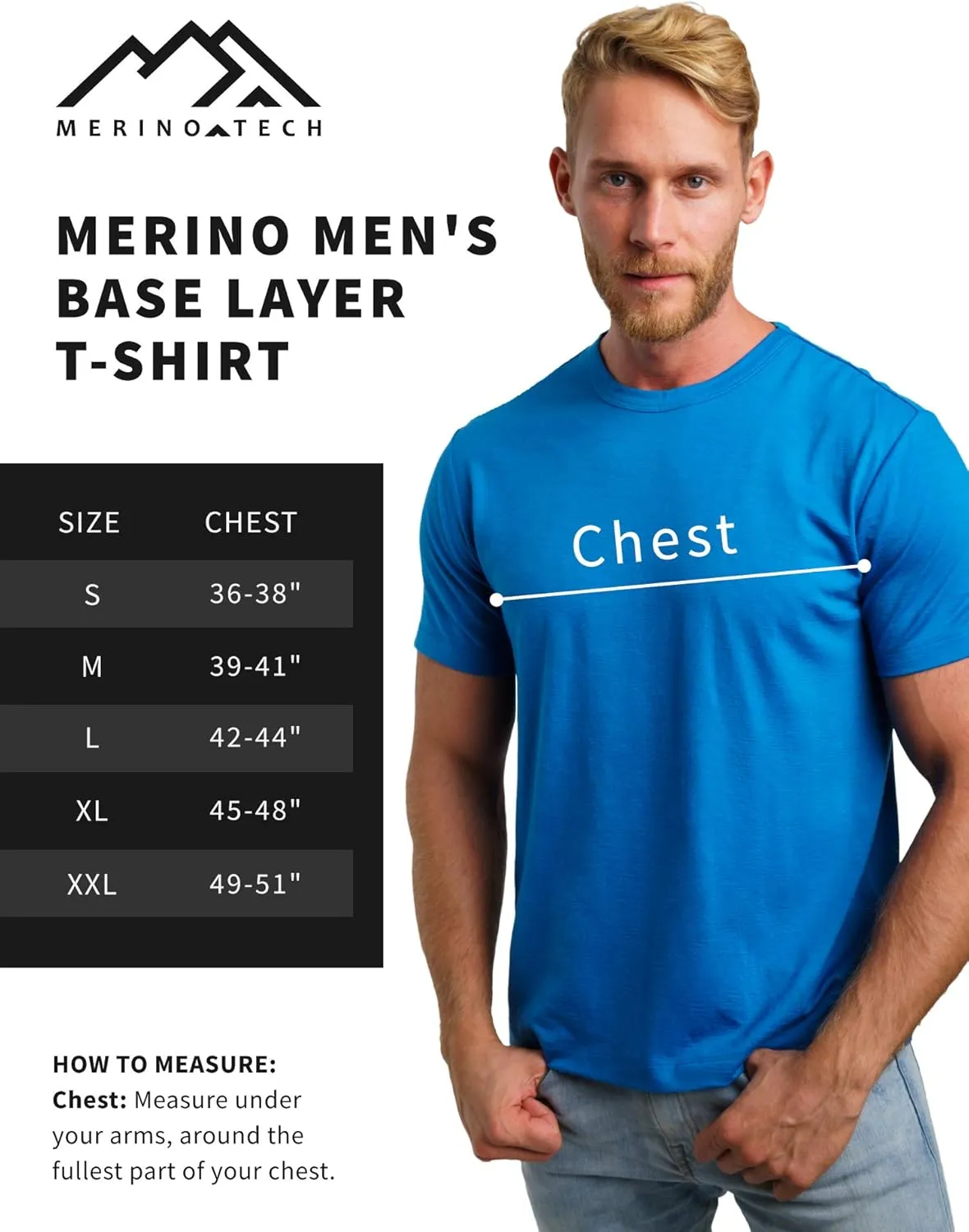 Merino.tech Merino Wool T-Shirt Mens - 100% Merino Wool Undershirt Lightweight Base Layer