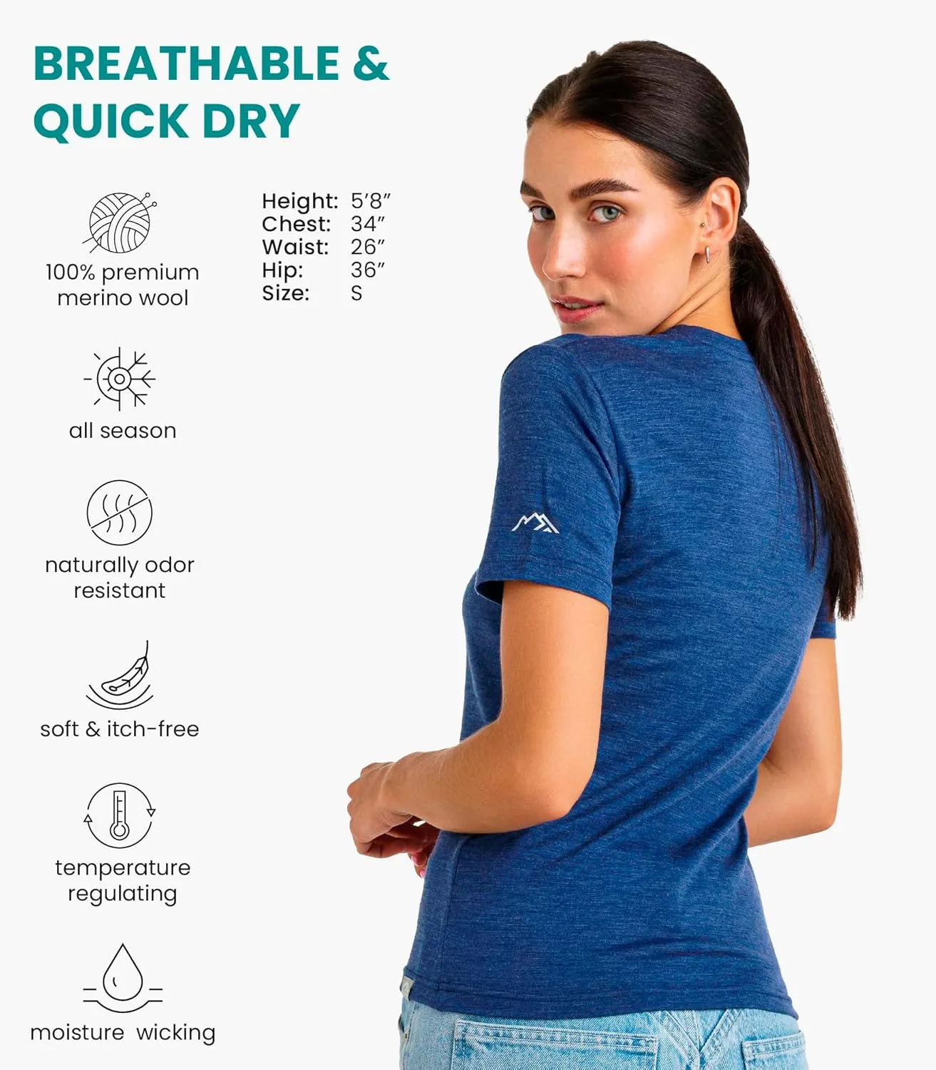 Merino.tech Merino Wool T Shirt Women - 100% Merino Wool Base Layer Women Short Sleeve Moisture-Wicking Tee and Hiking Socks