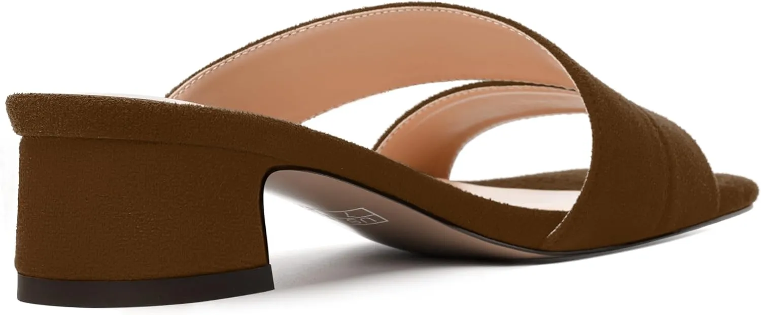 MERRORI Womens Slip On Casual Open Toe Evening Suede Chunky Low Heel Heeled Sandals 1.5 Inch