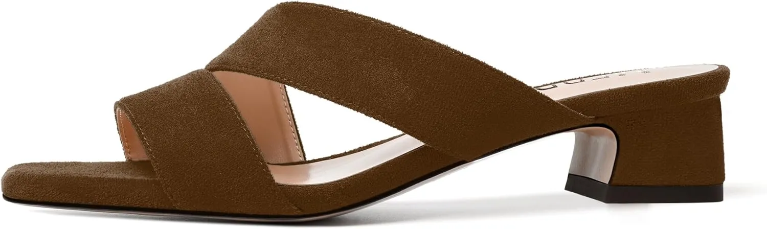 MERRORI Womens Slip On Casual Open Toe Evening Suede Chunky Low Heel Heeled Sandals 1.5 Inch