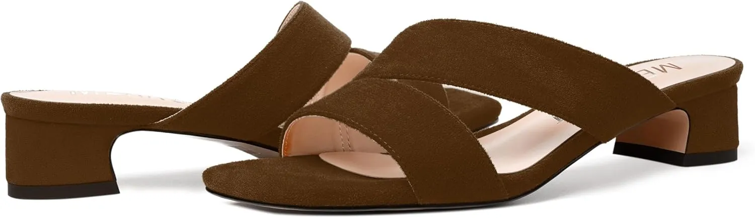 MERRORI Womens Slip On Casual Open Toe Evening Suede Chunky Low Heel Heeled Sandals 1.5 Inch