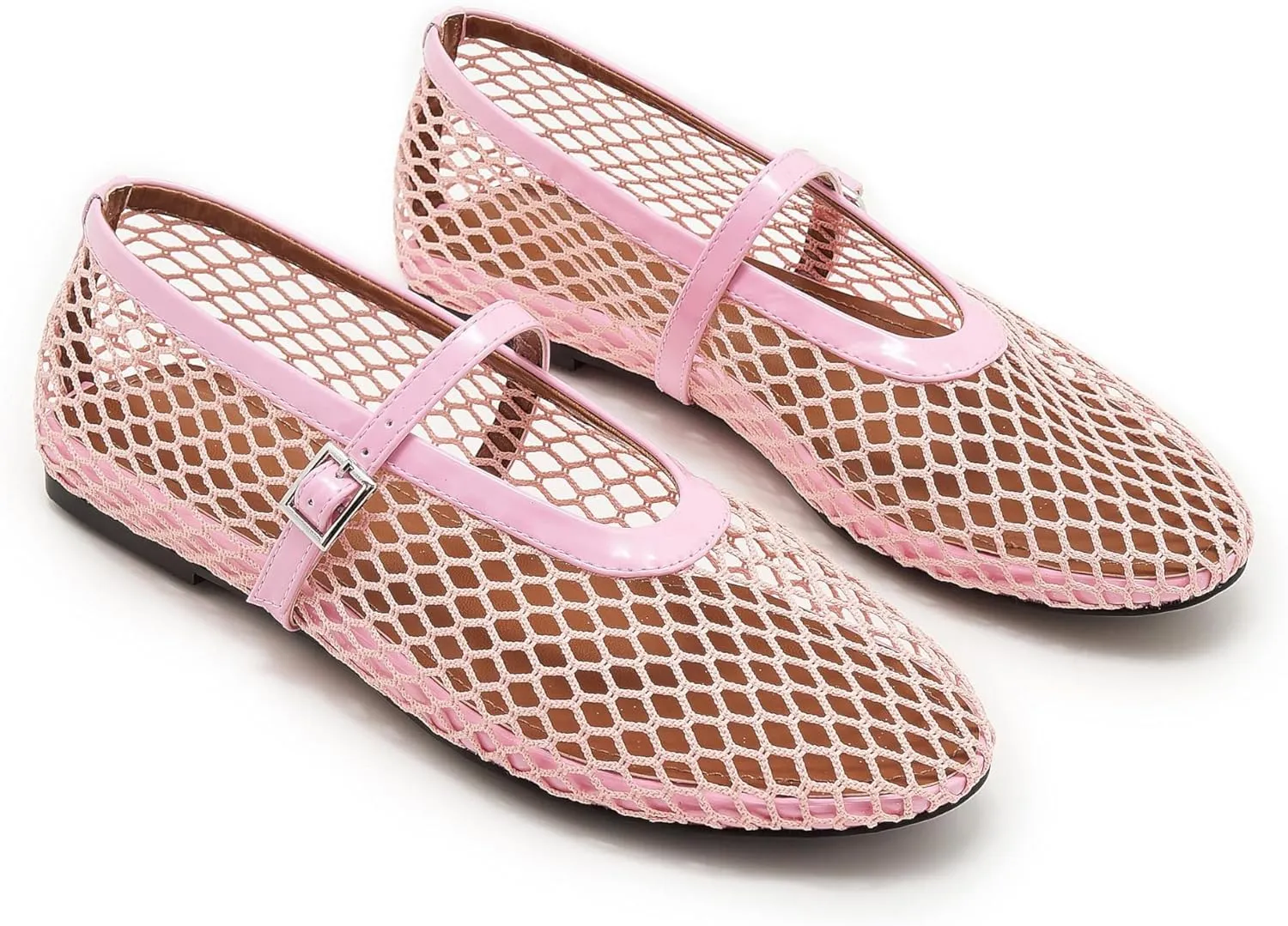 Mesh Ballet Flats for Women Buckle Strap Comfy Casual Office Mary Jane Flat Fishnet Ballerina Flat Shoes