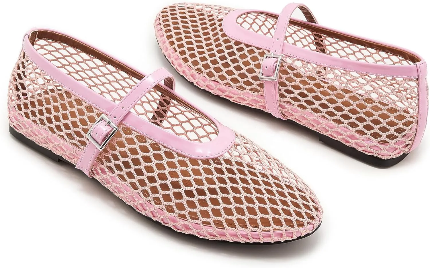 Mesh Ballet Flats for Women Buckle Strap Comfy Casual Office Mary Jane Flat Fishnet Ballerina Flat Shoes