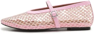 Mesh Ballet Flats for Women Buckle Strap Comfy Casual Office Mary Jane Flat Fishnet Ballerina Flat Shoes