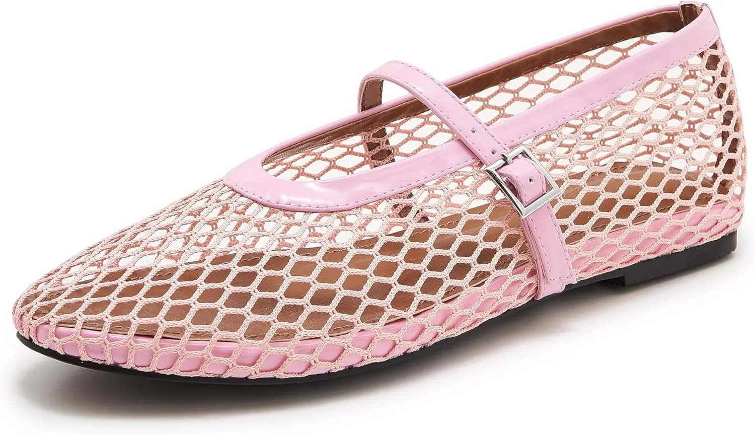 Mesh Ballet Flats for Women Buckle Strap Comfy Casual Office Mary Jane Flat Fishnet Ballerina Flat Shoes
