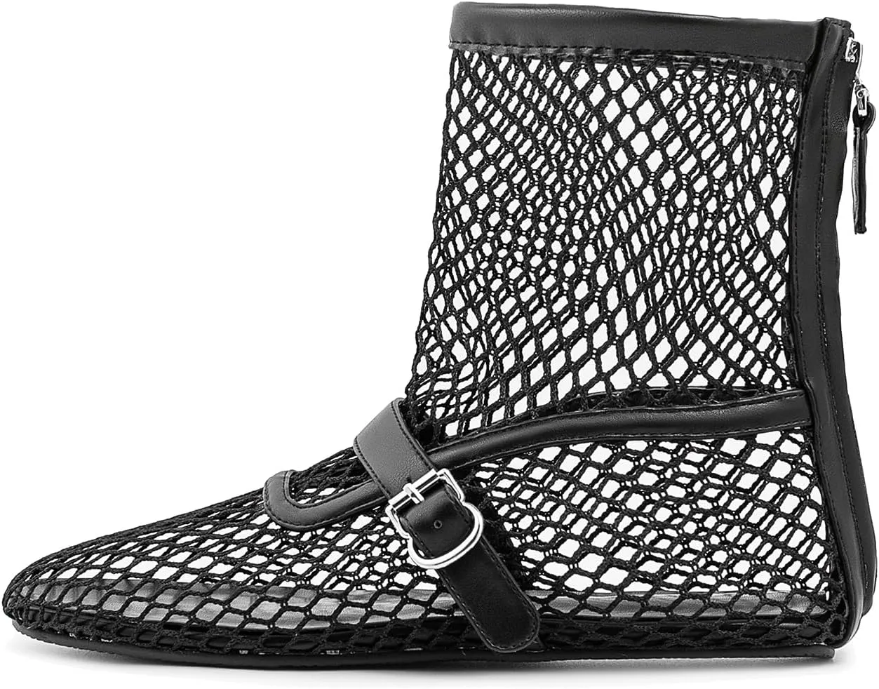 Mesh Ballet Flats Shoes for Women Round Toe Flat Boots Buckle Strap Womens Flats Shoes Comfy Casual Office Daily Dress Flats