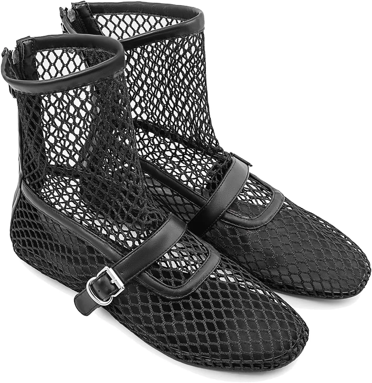 Mesh Ballet Flats Shoes for Women Round Toe Flat Boots Buckle Strap Womens Flats Shoes Comfy Casual Office Daily Dress Flats