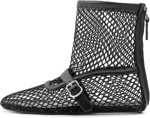 Mesh Ballet Flats Shoes for Women Round Toe Flat Boots Buckle Strap Womens Flats Shoes Comfy Casual Office Daily Dress Flats