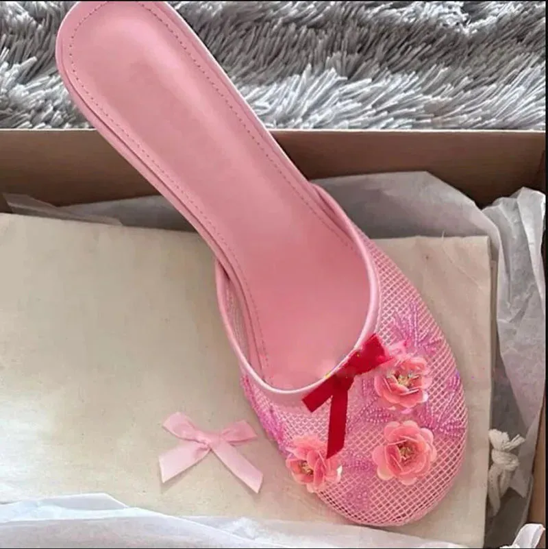 Mesh Thin heel Slip on Sandals