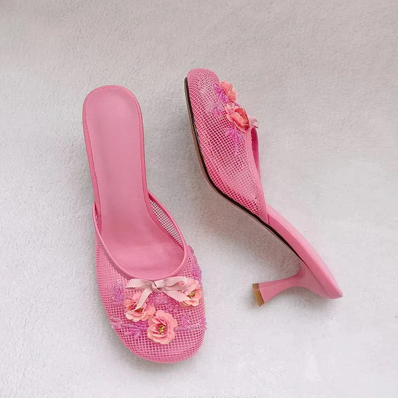 Mesh Thin heel Slip on Sandals