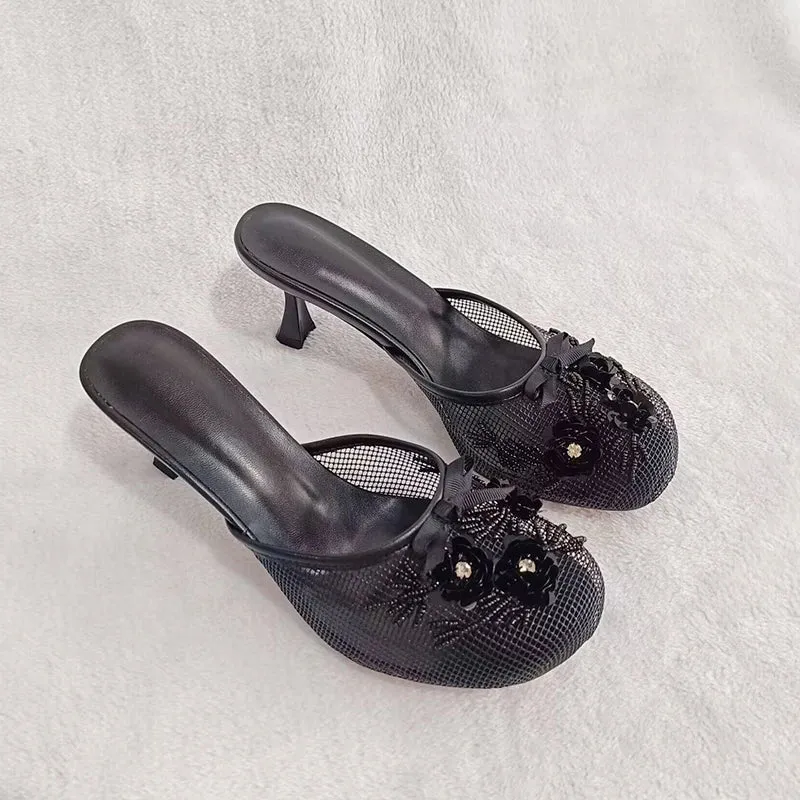 Mesh Thin heel Slip on Sandals