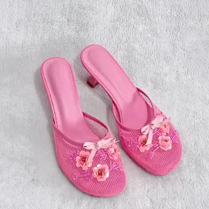Mesh Thin heel Slip on Sandals