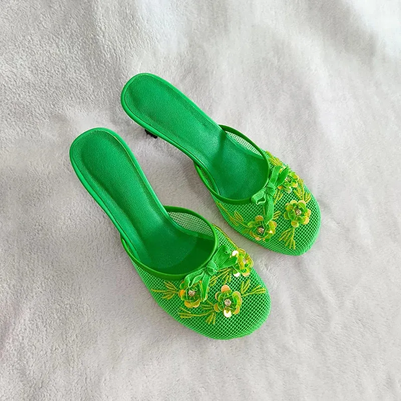 Mesh Thin heel Slip on Sandals