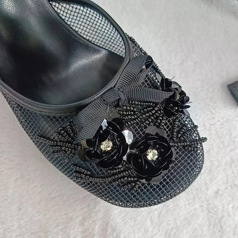 Mesh Thin heel Slip on Sandals