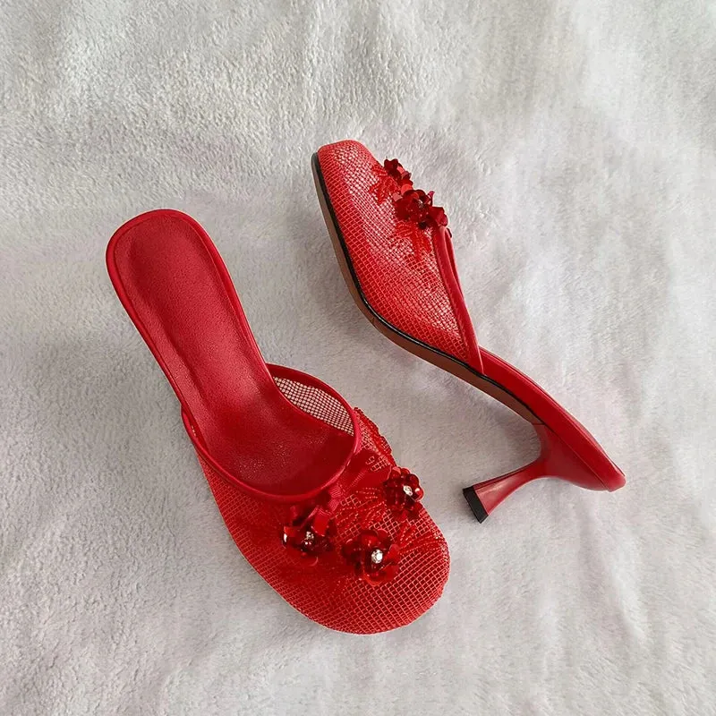 Mesh Thin heel Slip on Sandals