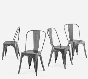 Metal Kitchen Chairs Set of 4 Industrial Stackable Metal Chairs,for Kitchen Dining Rooms Cafes Restaurant Outdoor Deepspace Grey Color
