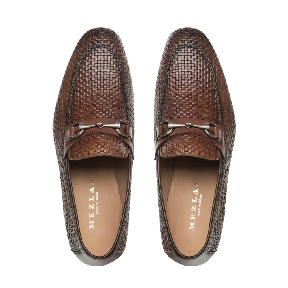 Mezlan 9897 R606 Men's Shoes Cognac Woven Leather Horsebit Loafers (MZS3359)