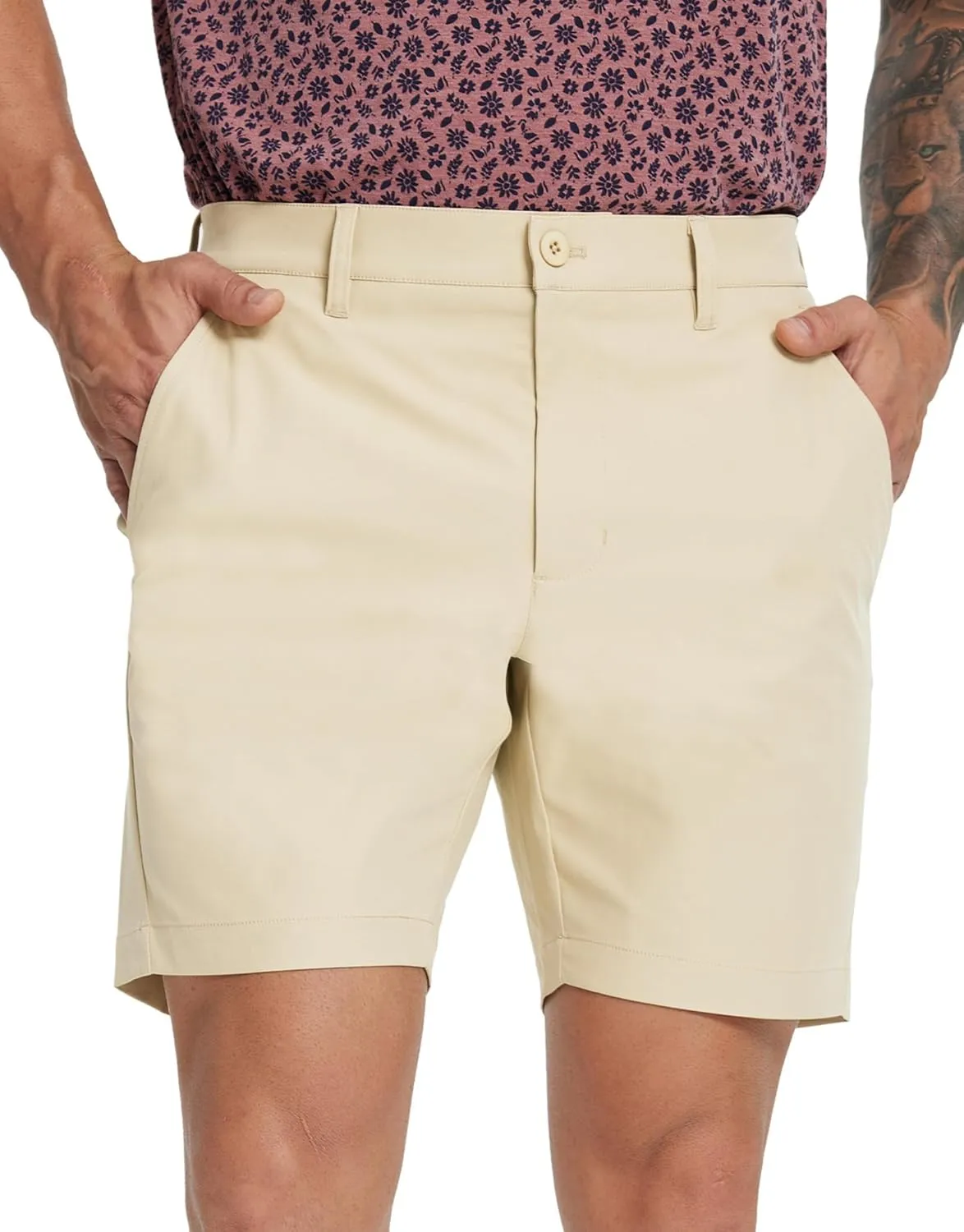 MICHEL ROUEN Golf Shorts Men 7" Solid 8 Pockets Lightweight Water-Resistant Flat Front Flex Stretch Casual Mens Dress Shorts