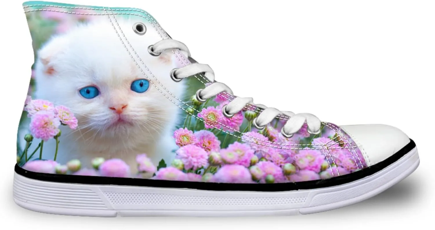 Micoklinlin Canvas Shoes for Women Teens High Top Canvas Sneakers Cute Animal Print Lightweight Girls Casual Walking Shoes