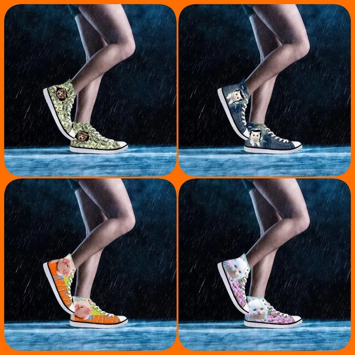 Micoklinlin Canvas Shoes for Women Teens High Top Canvas Sneakers Cute Animal Print Lightweight Girls Casual Walking Shoes