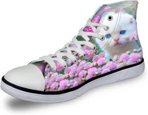 Micoklinlin Canvas Shoes for Women Teens High Top Canvas Sneakers Cute Animal Print Lightweight Girls Casual Walking Shoes