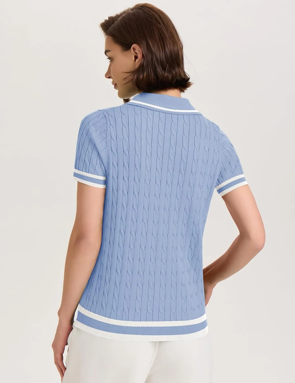 Micoson Womens Short Sleeve Lightweight Sweater Tops Lapel V Neck Cable Knit Polo Shirts Summer Loose Casual Outfits 2025