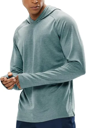MIER Men's UPF 50  Sun Protection Hoodie Long Sleeve SPF Fishing Hiking Running Thumbhole Shirts Hooded Quick Dry Lightweight