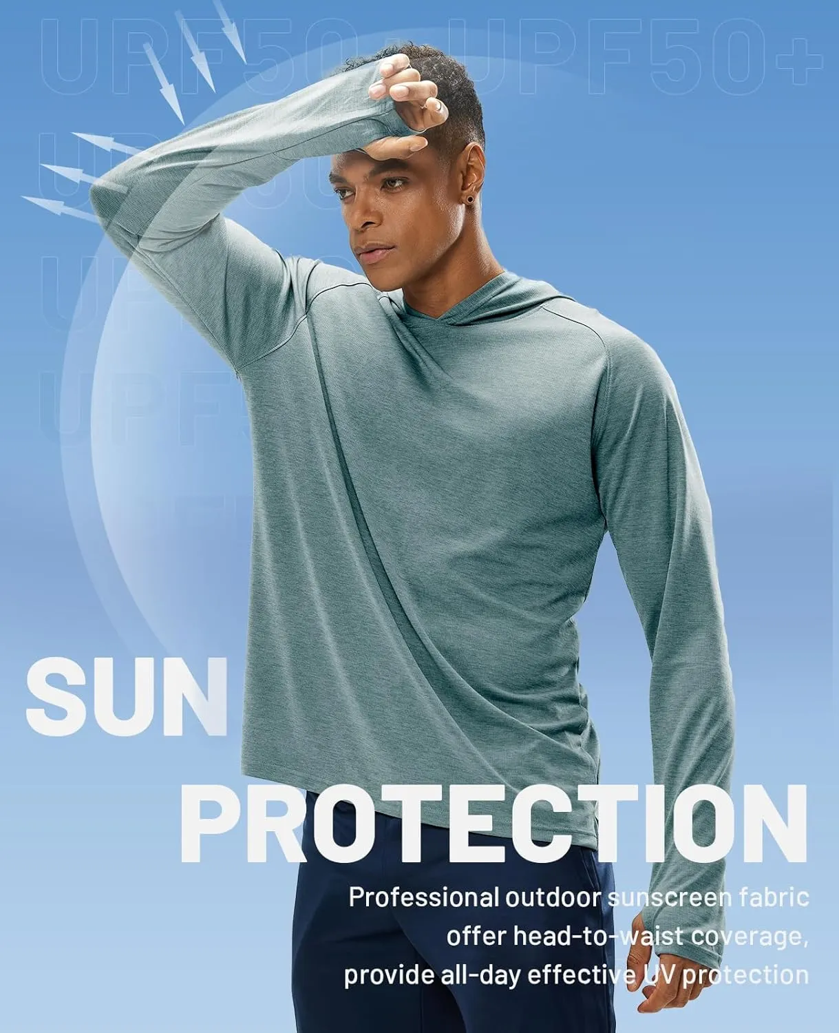 MIER Men's UPF 50  Sun Protection Hoodie Long Sleeve SPF Fishing Hiking Running Thumbhole Shirts Hooded Quick Dry Lightweight