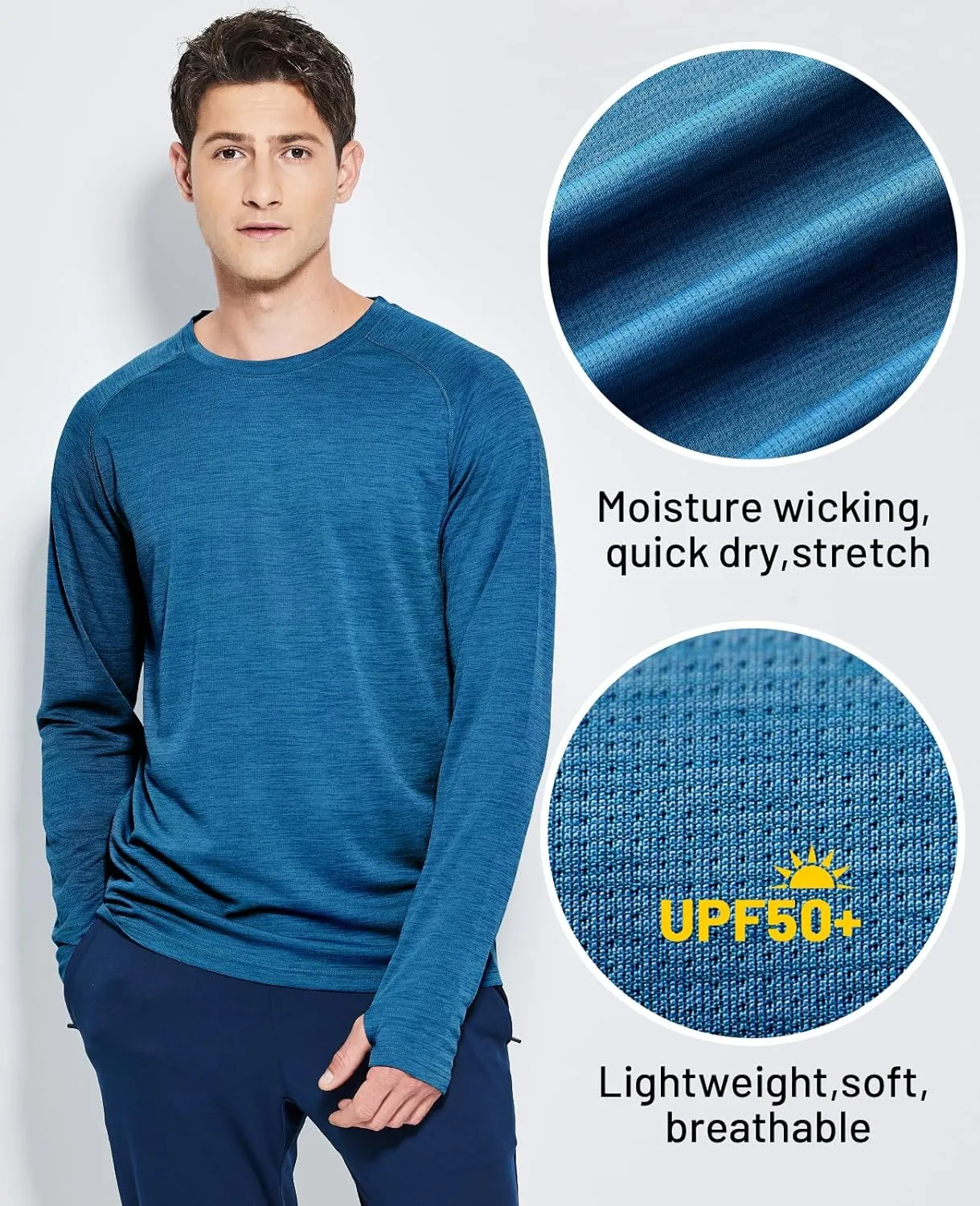 MIER Men's UPF 50  Sun Shirts Quick Dry Long Sleeve UV Shirts Lightweight Rash Guard Swim T-Shirts Hiking Running