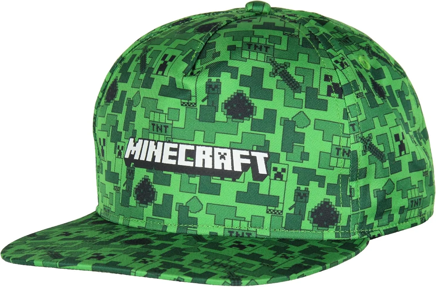 Minecraft Creeper Face AOP Youth Flat Bill Snapback OSFM Cap Hat Green