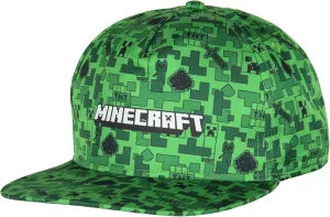 Minecraft Creeper Face AOP Youth Flat Bill Snapback OSFM Cap Hat Green