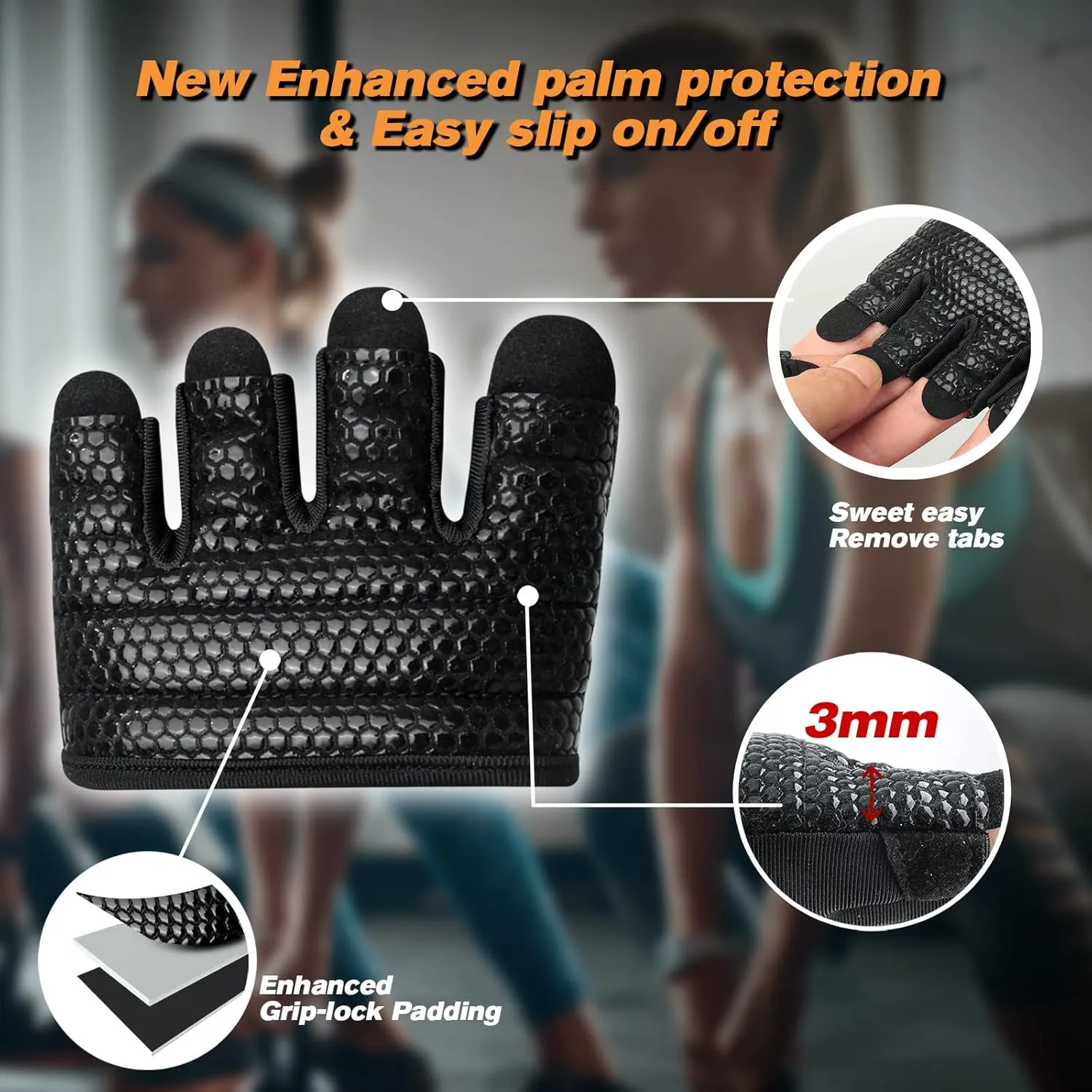 Minimal Workout Gloves,Short Micro Weight Lifting Gloves Grip Pads with Full Palm Protection & Extra Grip for Men Women Weightlifting,Gym,Cross Training,Powerlifting,WODs.