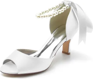 Minishion Ladies Evening Sandals Fashion Ankle Chain Bridal Wedding Formal Shoes with Ribbon BR070