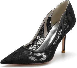 Minishion Womens Wedding Dress Shoes Lace Slip-on Evening Formal Pumps BR004