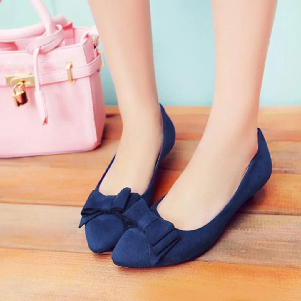 MIOKE Women's Pointed Toe Bowknot Comfy Kitten Low Heel Pumps Suede Slip On Loafer Casual Office Dress Shoes