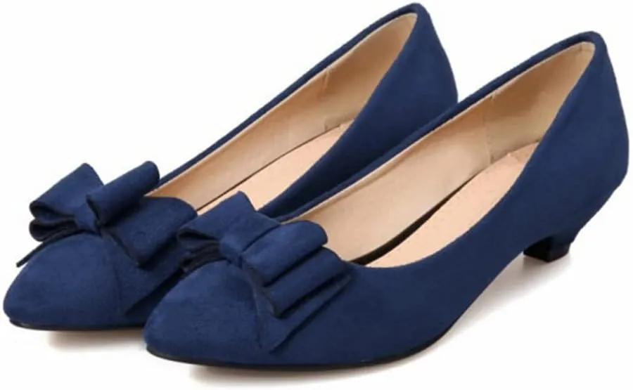 MIOKE Women's Pointed Toe Bowknot Comfy Kitten Low Heel Pumps Suede Slip On Loafer Casual Office Dress Shoes