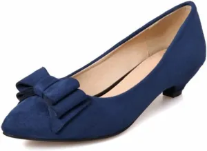 MIOKE Women's Pointed Toe Bowknot Comfy Kitten Low Heel Pumps Suede Slip On Loafer Casual Office Dress Shoes