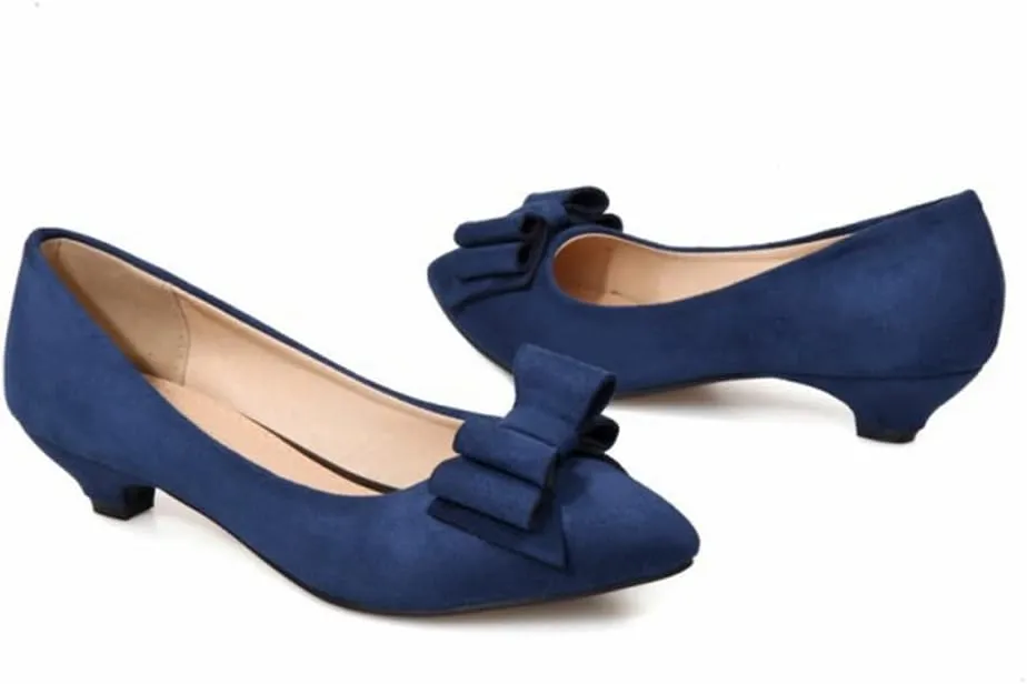 MIOKE Women's Pointed Toe Bowknot Comfy Kitten Low Heel Pumps Suede Slip On Loafer Casual Office Dress Shoes