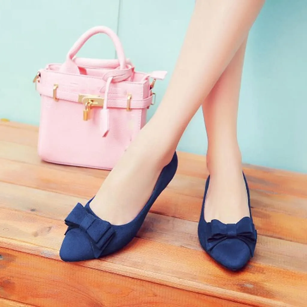 MIOKE Women's Pointed Toe Bowknot Comfy Kitten Low Heel Pumps Suede Slip On Loafer Casual Office Dress Shoes
