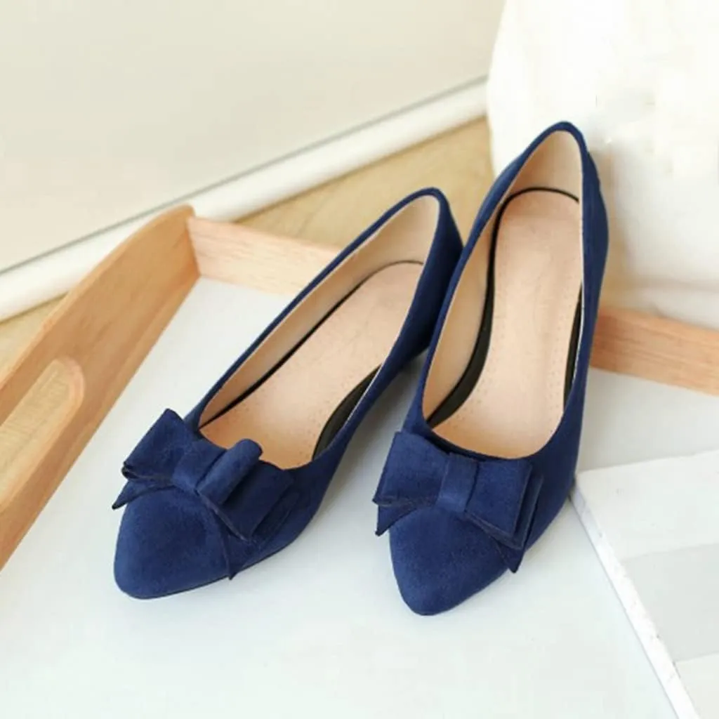 MIOKE Women's Pointed Toe Bowknot Comfy Kitten Low Heel Pumps Suede Slip On Loafer Casual Office Dress Shoes