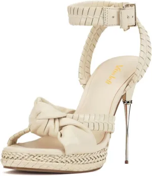 miss left Women Chic Super High Heel Braided Platform Sandals Open Toe with Knot Ankle Strap Buckle Elegant Prom Party Shoes Size 4-16 US