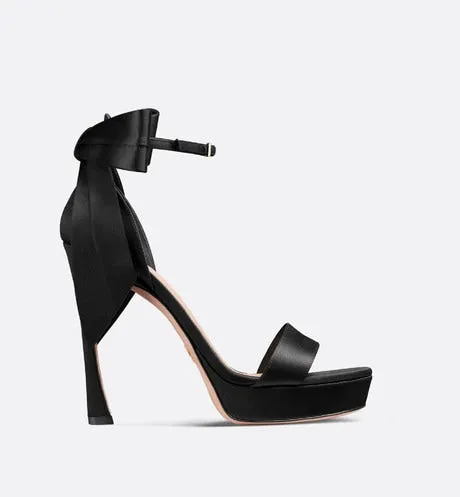Mlle Dior Heeled Sandal • Black Satin