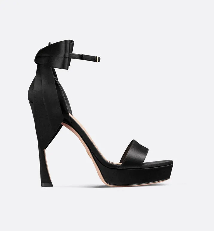 Mlle Dior Heeled Sandal • Black Satin