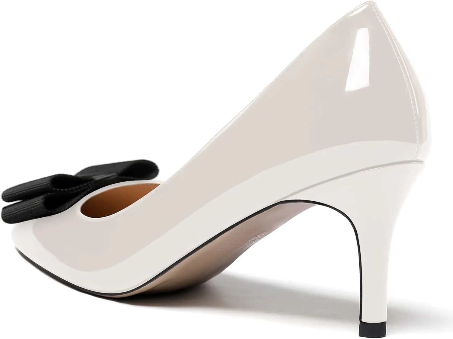 MODENCOCO Women's Pointed Toe Dress Bridal Bow Tie Bow Slip On Patent Stiletto Mid Heel Pumps Shoes 2.5 Inch